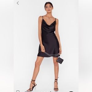 NASTY GAL black cowl neck satin mini slip dress US 6